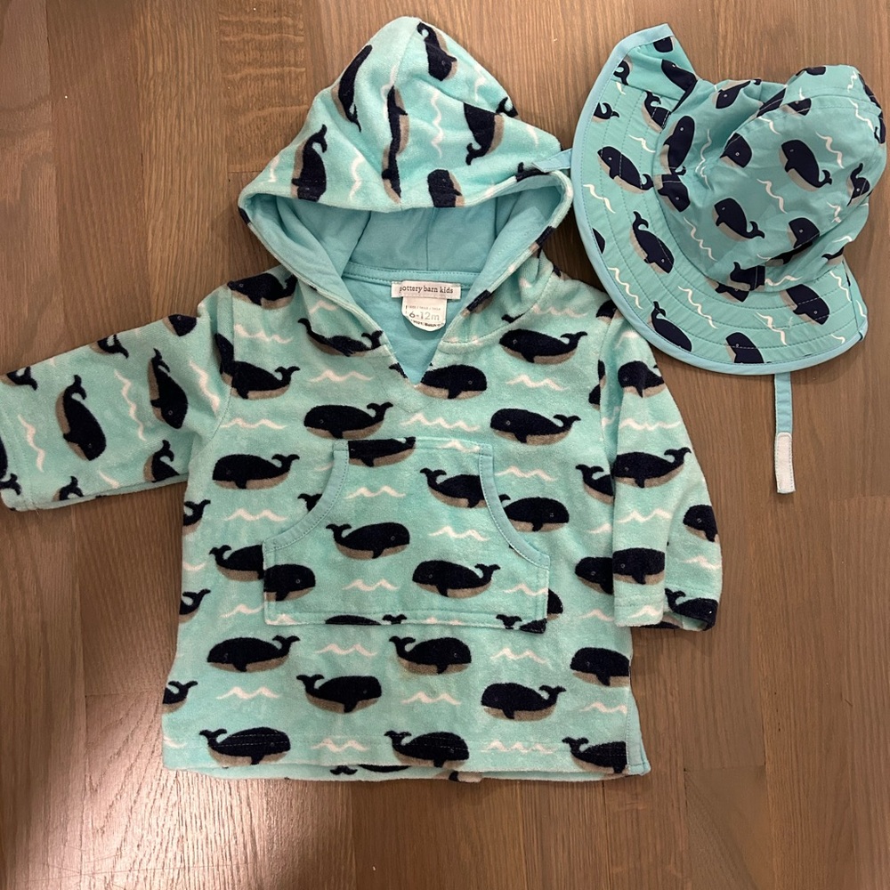 Pottery Barn Kids Aqua Whale Hoodie and Hat Set